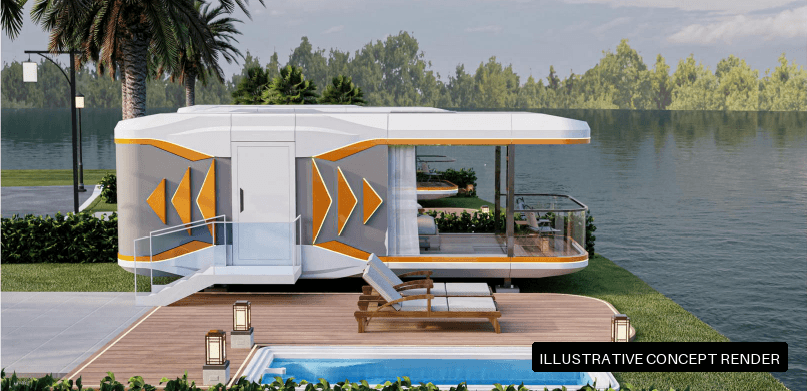 Illustrative concept render of a capsule home interior