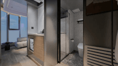 Full kitchen and living space in the Residence Edition