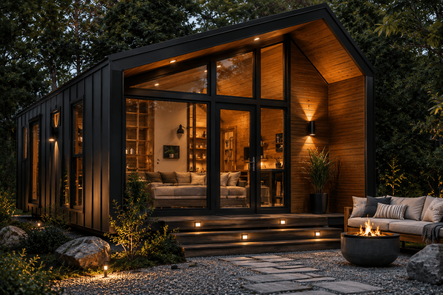 Luxury capsule home interior configured as a short-term rental